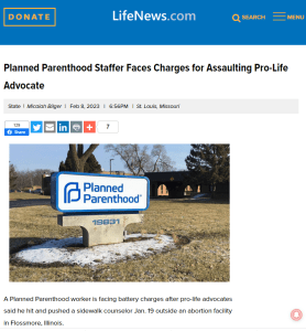 LifeNews.com article on Planned Parenthood staffer attacking a Coalition Life sidewalk counselor.